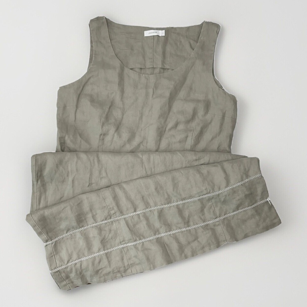 Jodhpur Dress 100% Linen Sleeveless Knit Detail‎ Light Gray Women Sz 44